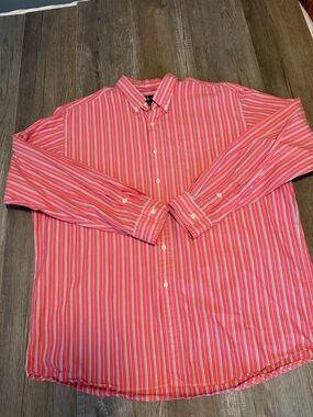 Ralph Lauren Vintage Coral Red Striped Button-Down Shirt